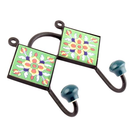 Green Yellow Flower Tiles Hooks 